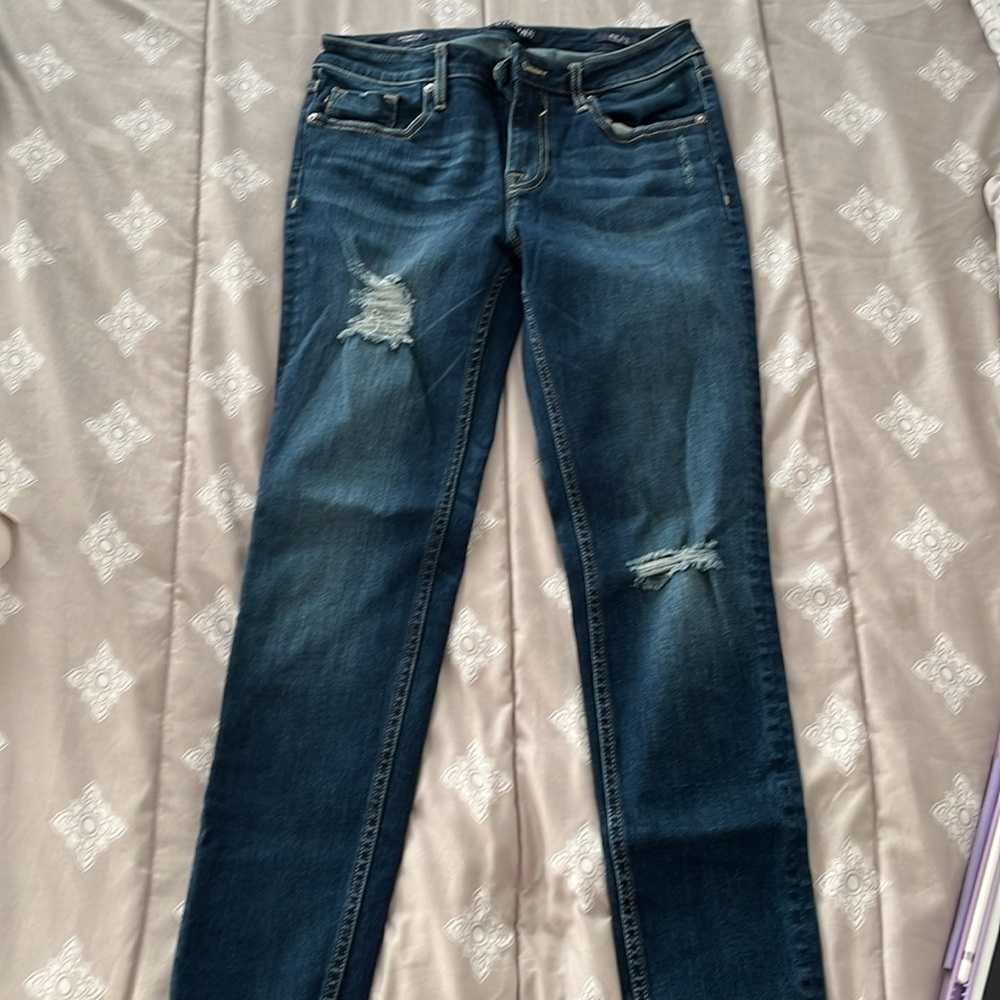Vigoss Thompson Tomboy Jeans Women’s Sz 28x25 Dark Wash Distressed Straight NWOT - Picture 2 of 6